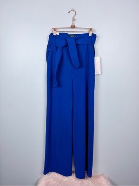 NWT BBJ Royal blue stretch wide leg high waist belted pants size large